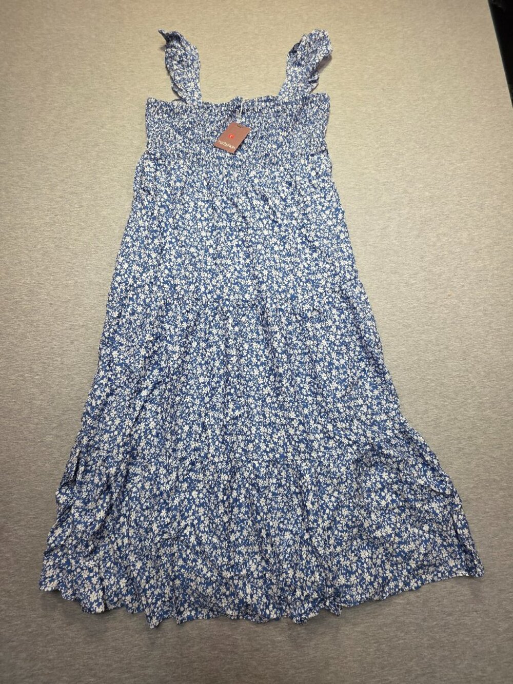 Yesfashion Blue Floral Smocked Maxi Dress Size Large